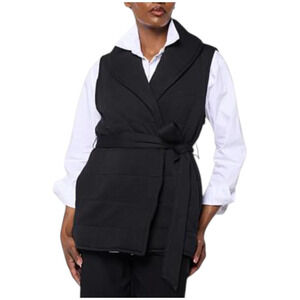 WynneCollection Women's Quilted Cloud Knit Belted Vest Black - Regular